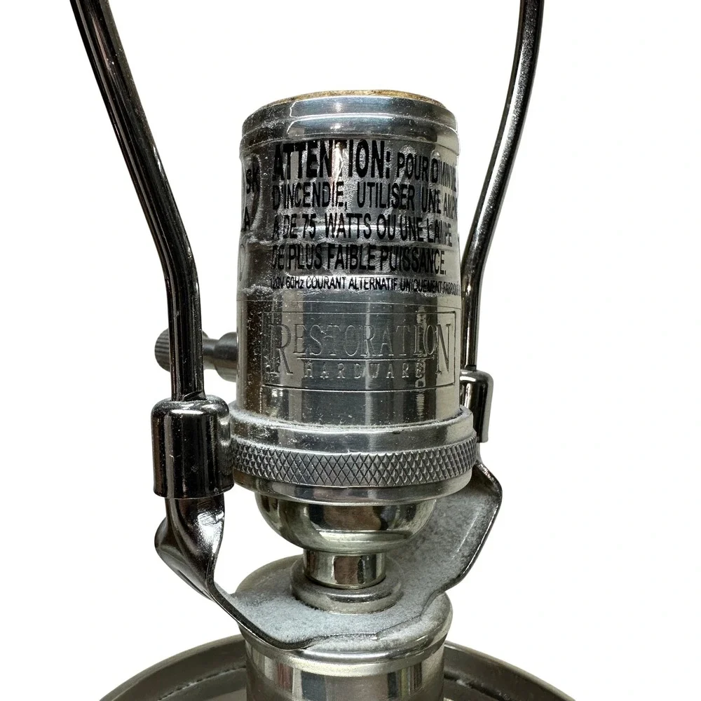 Restoration Hardware Polished Nickel Crystal Ball Orb Table Lamp w Pleated Shade